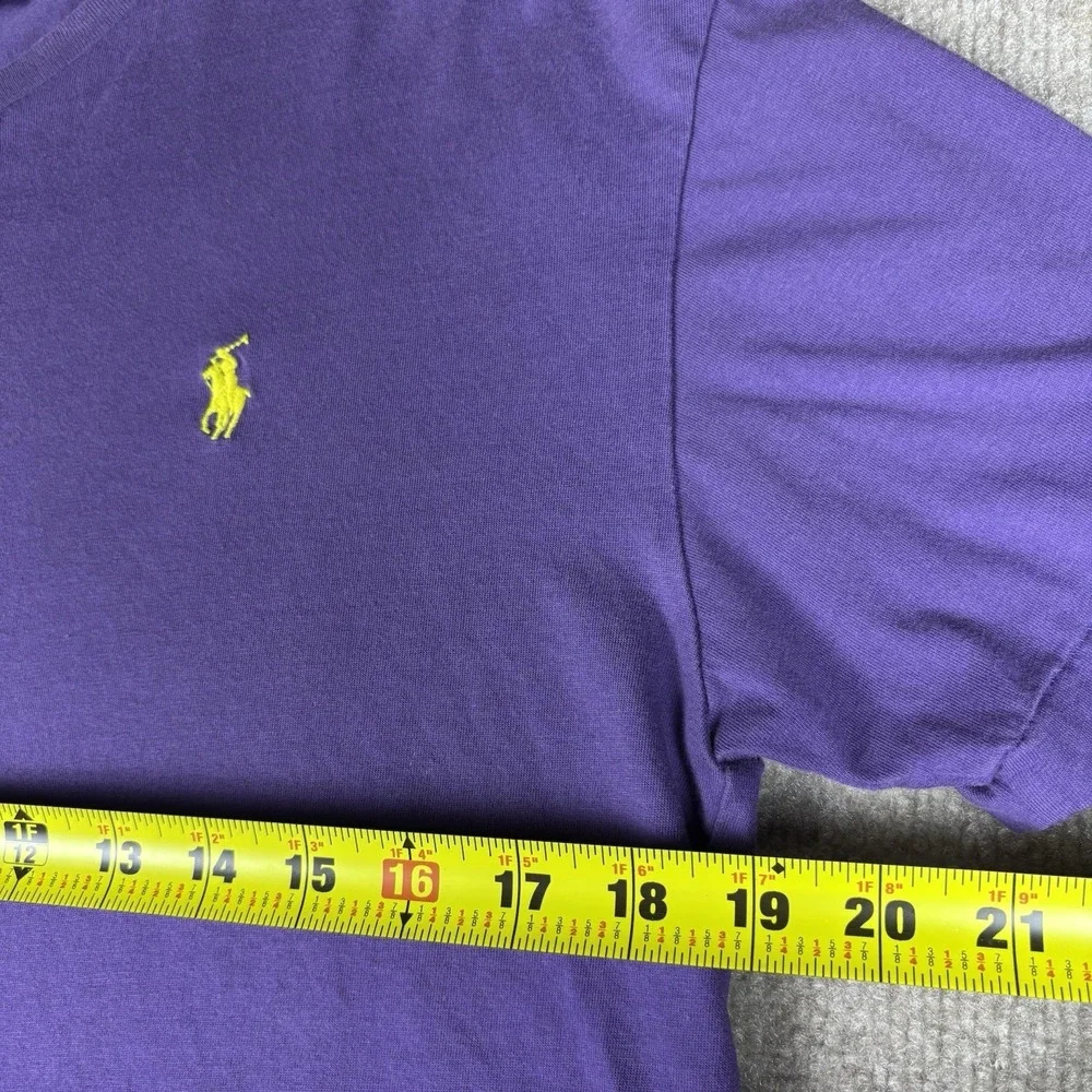 Polo Ralph Lauren Men's Purple V-Neck T-Shirt Yellow Pony Logo Cotton Size S
